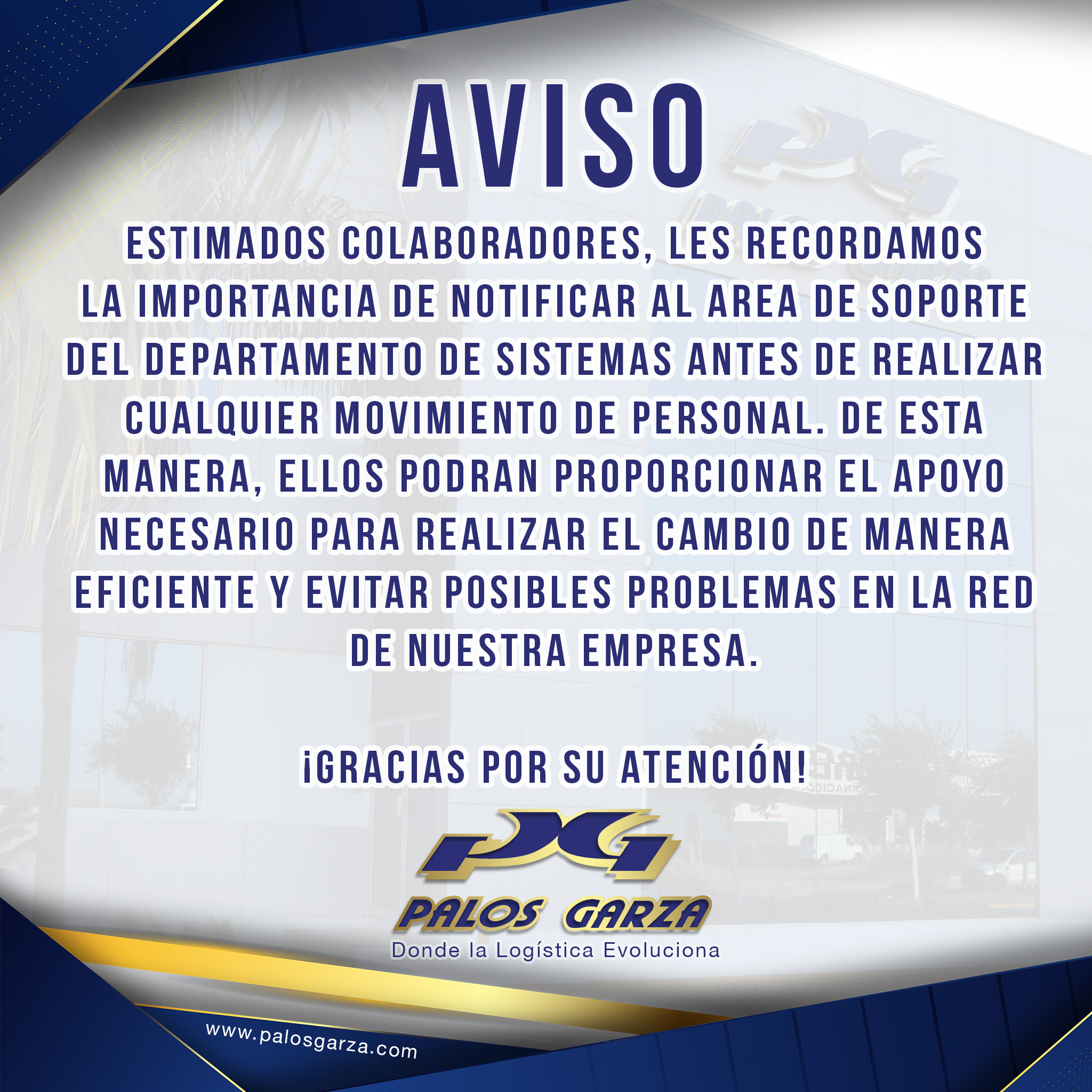 Aviso -notificar movimiento de personal al área de soporte